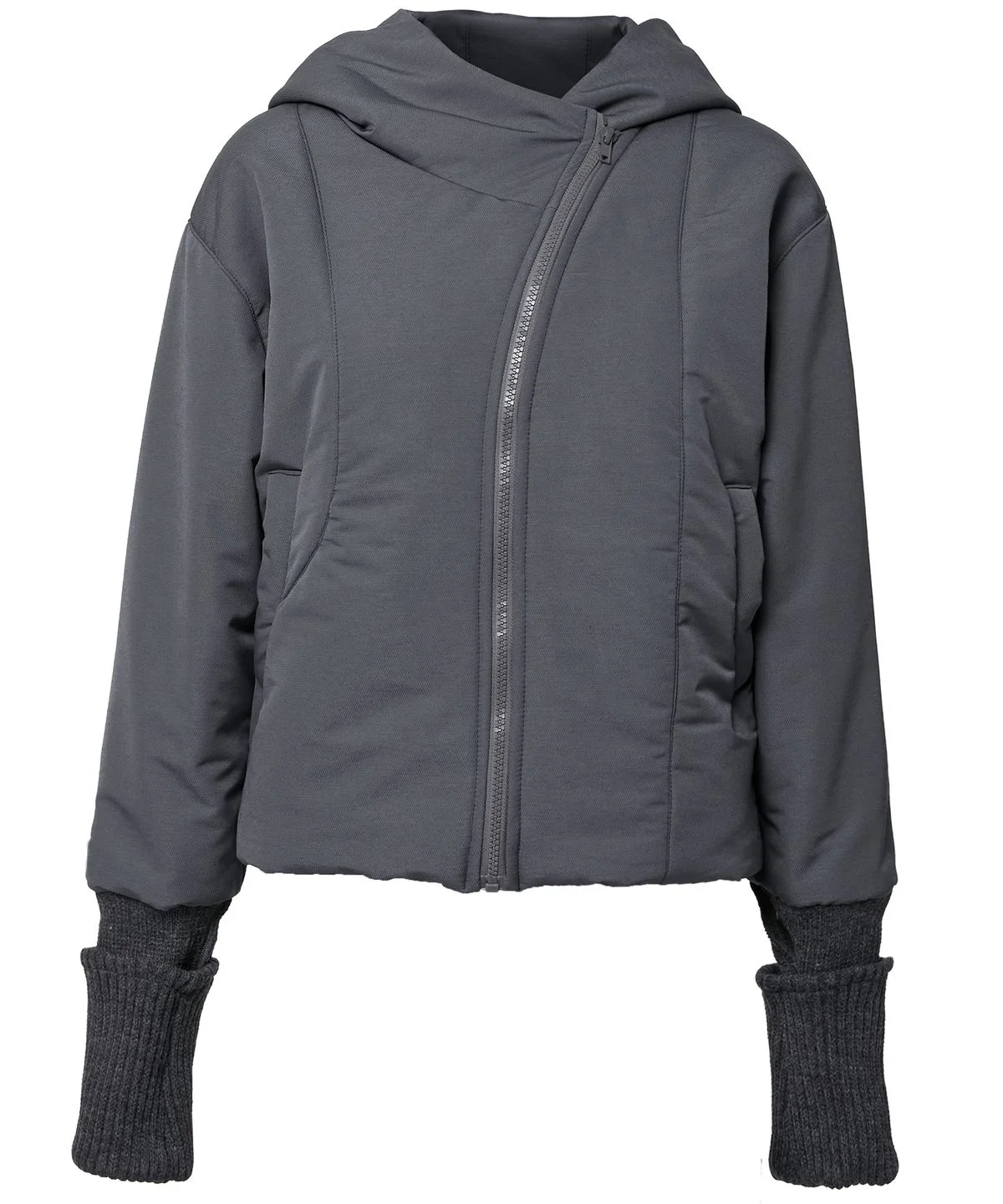 Hooded Asymmetrical Puffer Jacket ( ) 플레어업 비대칭 패딩 FL-053_Charcoal 실물 보자마자 반해서 매일 입는 중 · 상품 이미지 2