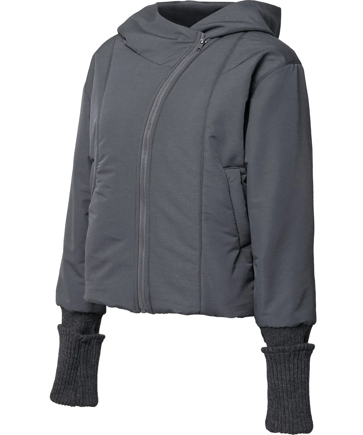 Hooded Asymmetrical Puffer Jacket ( ) 플레어업 비대칭 패딩 FL-053_Charcoal 실물 보자마자 반해서 매일 입는 중 · 상품 이미지 3