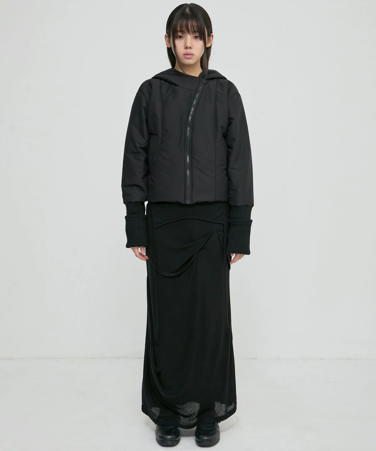 Hooded Asymmetrical Puffer Jacket ( ) 유니크한 비대칭 라인에 반해버린 플레어업 FL-053_Black 보름 동안 매일 입게 되네요